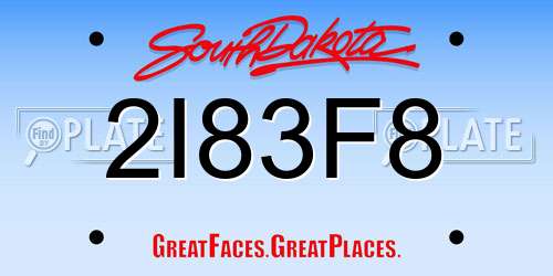 2I83F8 South Dakota License Plate
