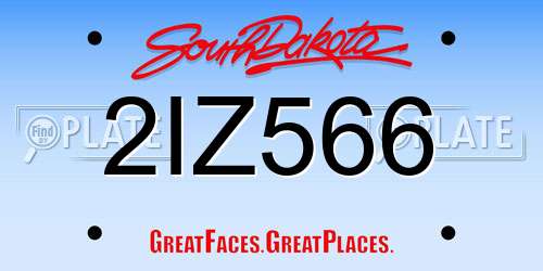 2IZ566 South Dakota License Plate