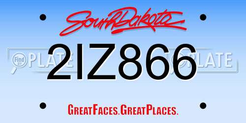 2IZ866 South Dakota License Plate