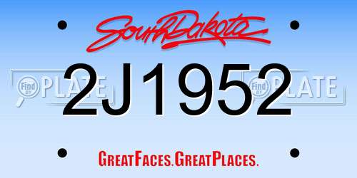2J1952 South Dakota License Plate