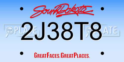 2J38T8 South Dakota License Plate