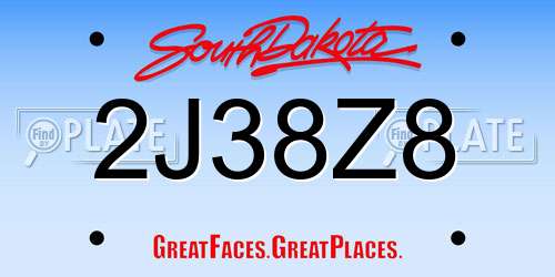 2J38Z8 South Dakota License Plate
