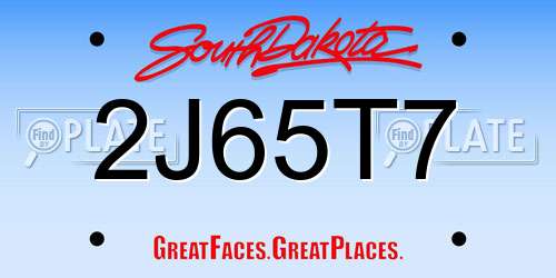 2J65T7 South Dakota License Plate