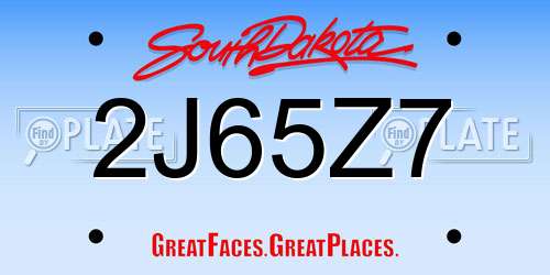2J65Z7 South Dakota License Plate