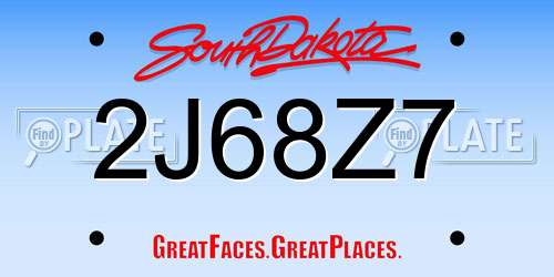 2J68Z7 South Dakota License Plate