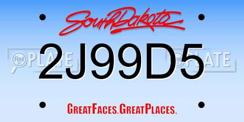 2J99D5 South Dakota License Plate