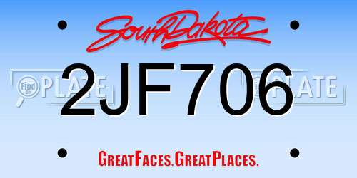 2JF706 South Dakota License Plate