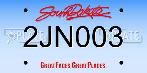 2JN003 South Dakota License Plate