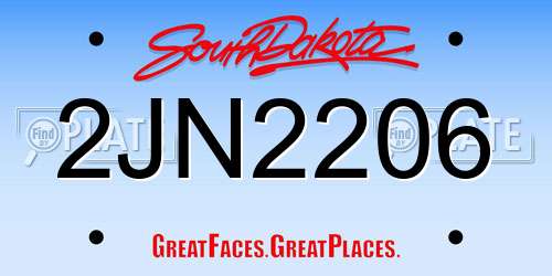2JN2206 South Dakota License Plate