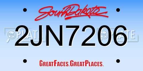 2JN7206 South Dakota License Plate