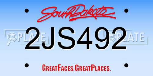 2JS492 South Dakota License Plate