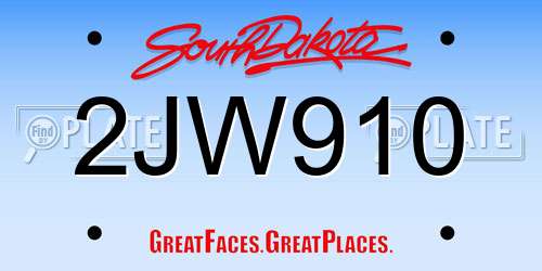 2JW910 South Dakota License Plate