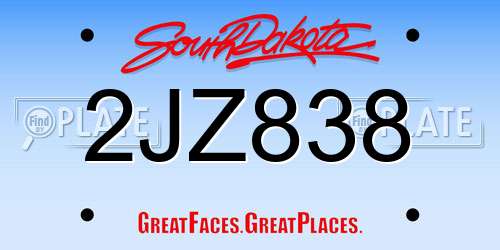 2JZ838 South Dakota License Plate