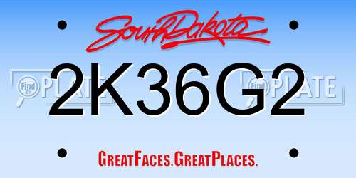 2K36G2 South Dakota License Plate