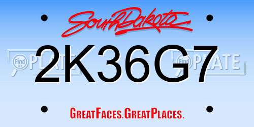 2K36G7 South Dakota License Plate