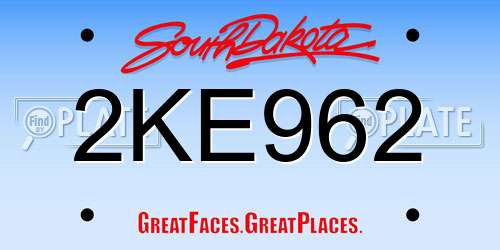 2KE962 South Dakota License Plate
