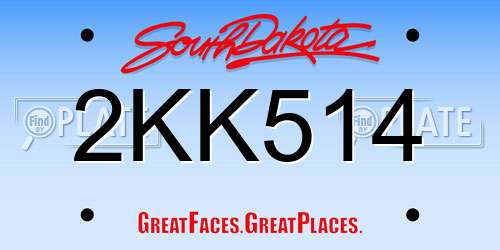 2KK514 South Dakota License Plate