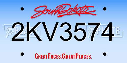 2KV3574 South Dakota License Plate