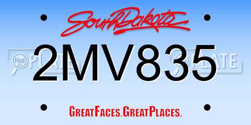 2MV835 South Dakota License Plate