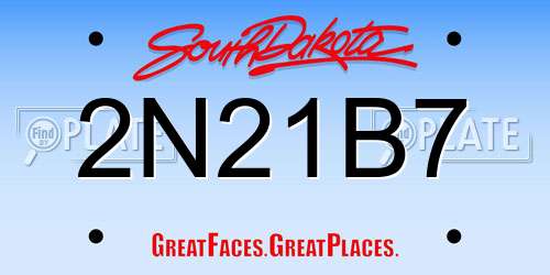 2N21B7 South Dakota License Plate
