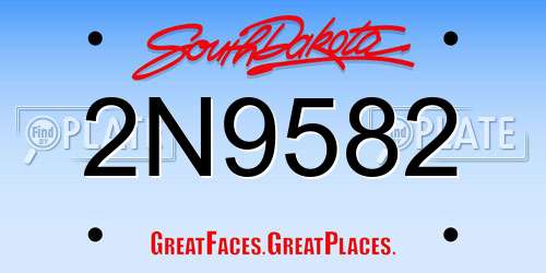 2N9582 South Dakota License Plate