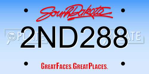 2ND288 South Dakota License Plate