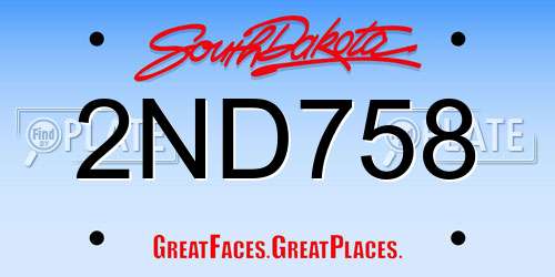 2ND758 South Dakota License Plate