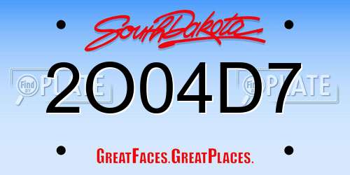 2O04D7 South Dakota License Plate