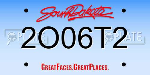 2O06T2 South Dakota License Plate