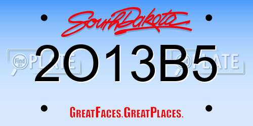 2O13B5 South Dakota License Plate