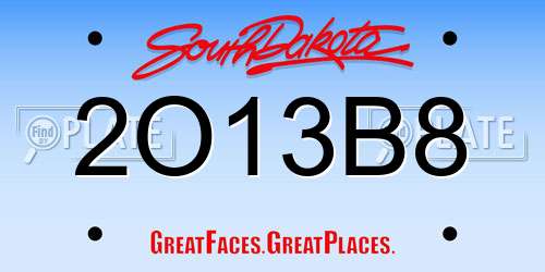 2O13B8 South Dakota License Plate
