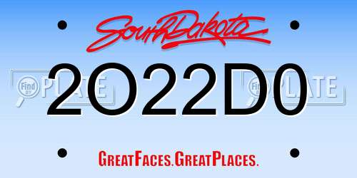 2O22D0 South Dakota License Plate