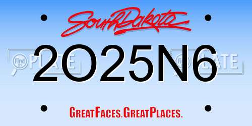 2O25N6 South Dakota License Plate