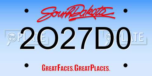 2O27D0 South Dakota License Plate