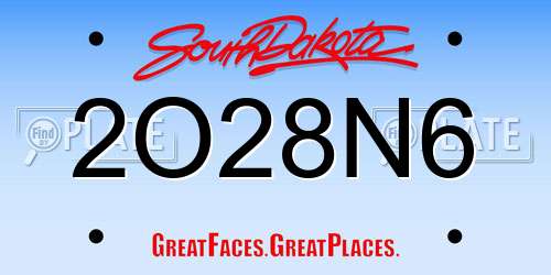 2O28N6 South Dakota License Plate