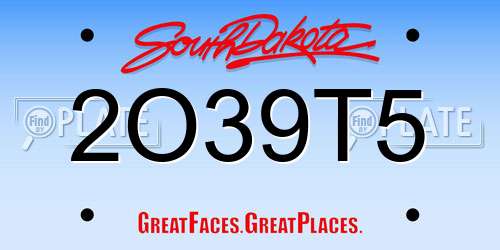 2O39T5 South Dakota License Plate