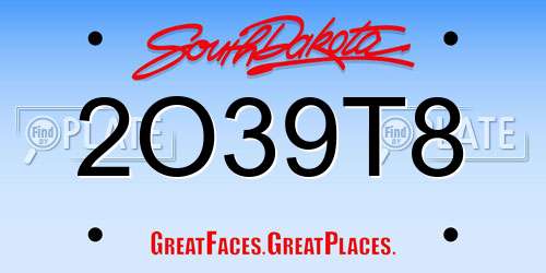 2O39T8 South Dakota License Plate