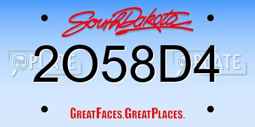2O58D4 South Dakota License Plate