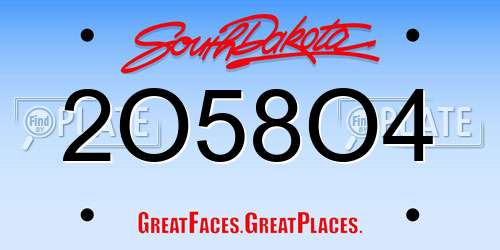 2O58O4 South Dakota License Plate