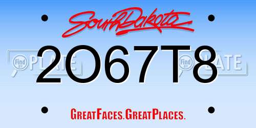 2O67T8 South Dakota License Plate