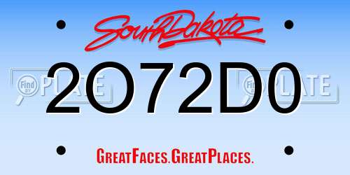 2O72D0 South Dakota License Plate