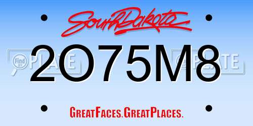 2O75M8 South Dakota License Plate
