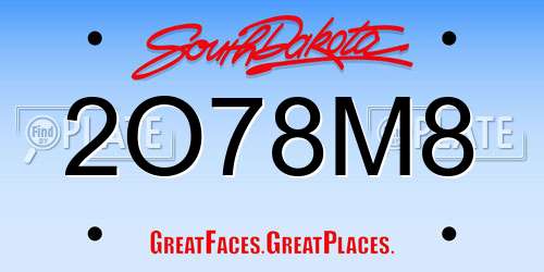 2O78M8 South Dakota License Plate