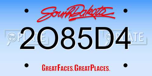 2O85D4 South Dakota License Plate
