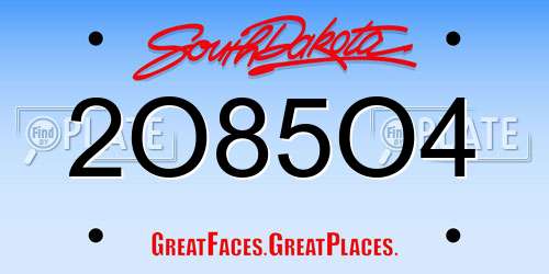 2O85O4 South Dakota License Plate