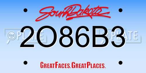 2O86B3 South Dakota License Plate
