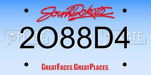 2O88D4 South Dakota License Plate
