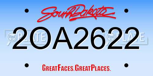 2OA2622 South Dakota License Plate