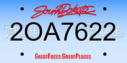2OA7622 South Dakota License Plate