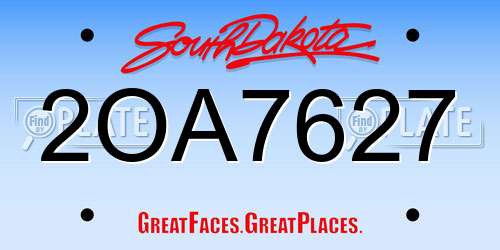 2OA7627 South Dakota License Plate